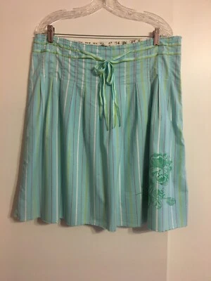 Falda Antigua Azul Marino Para Mujer Talla 12 Azul Verde Rayas Flor Cinta Largo Medio Foto 1 de 4