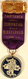 MASONIC THIRTEENTH ANNUAL CONVENTION 1908 MINNEAPOLIS RIBBON PIN - Imagen 1 de 2