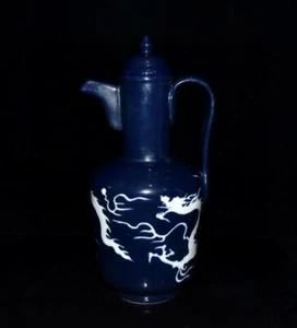 ALTE CHINESISCHE PORZELLAN TEEKANNE BLAU GLASUR ST1187 - Bild 1 von 9