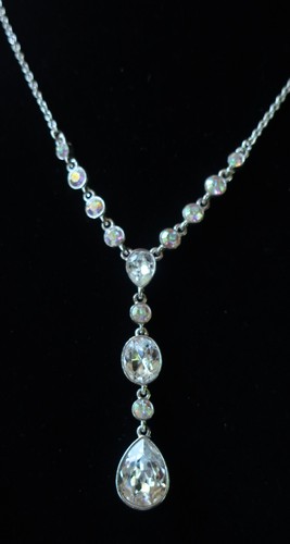 GIVENCHY Collana Tono Argento AB e Strass Trasparenti Goccia Y 18"+2" Bellissima