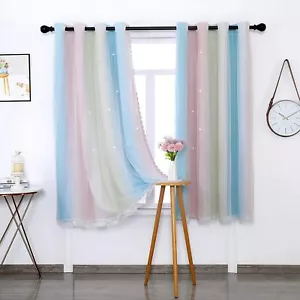 2tlg Verdunkelungsvorhänge Wärmedämmfenstervorhänge für Kinderzimmer Regenbogen - Bild 1 von 20