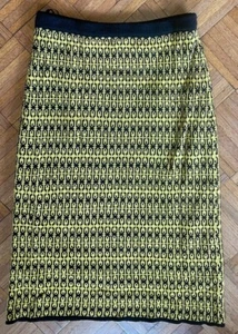 BONWIT TELLER Abstract Knit Yellow Black Pull On Midi Length Sweater Skirt SZ M - Picture 1 of 8