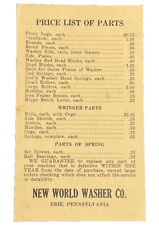 1938 New World Washer Company Repair Parts Price List Advertising Postcard