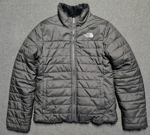 The North Face Jacket Girls Medium Black Mossbud Swirl Reversible Fleece Puffer - Picture 1 of 9