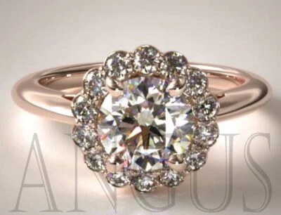 Обручальное кольцо из розового золота 14 карат с одним кластером гало из круглого муассанита 2,76 карата  - Изображение 1 из 4