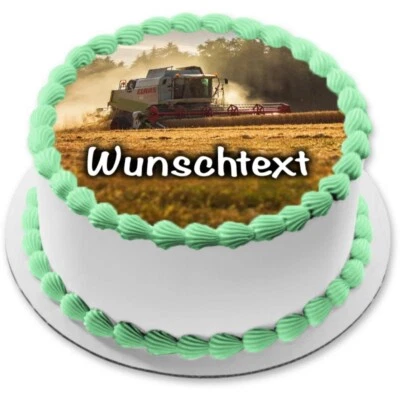 Traktor Tortenaufleger Party Deko personalisiert Name Bauer Mähdrescher essbar - Bild 1 von 4