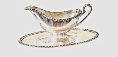 Silver Plate Gravy Boat Bowl with Attached Drip Tray Antique - Image 1 of 2