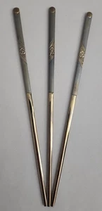 Bacchette vintage in metallo - oro e argento con motivo rosa - acciaio inox - Foto 1 di 6