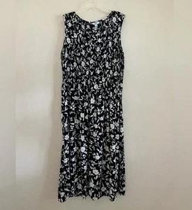Croft & Barrow Dress Womens 1X Black White Floral Smocked Pockets Flowy Career - Picture 1 of 16