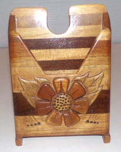Vintage Handcrafted Wood Napkin or Letter Holder Flower Sunflower pattern - Picture 1 of 10