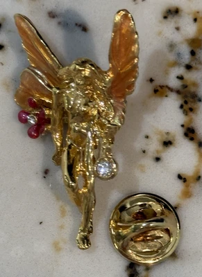 Kirks Folly Fairy/Angel Lapel/Hat Pin with crystal flowers 1.5" - Image 1 of 4