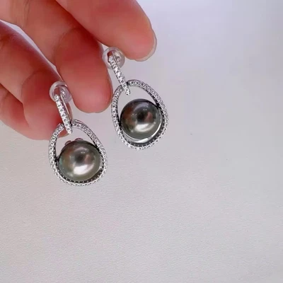 Impresionante pendiente colgante 9-10mm tahitiano redondo negro verde perla 925s(t) Foto 1 de 3