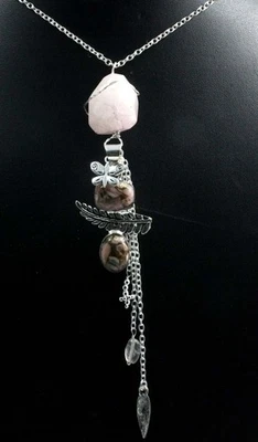 Collar con cuentas de rodocrosita de cuarzo rosa decente enchapado en plata 925 18" GW Foto 1 de 3