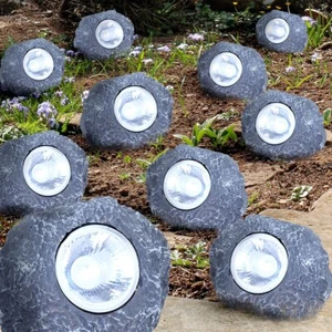 10er Set Solar Steine LED Deko Leuchten Terrasse Beleuchtungen Veranda Lampen - Bild 1 von 7
