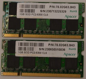 Apacer 2GB (1GBx2) SOD PC2-5300 CL5 Laptop Memory - Picture 1 of 2