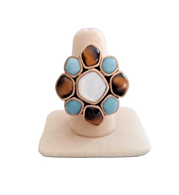 Anillo Grueso Barse Para Mujer Talla 7.5 Piedras Naturales Latón en Patrón Floral Firmado Foto 1 de 4