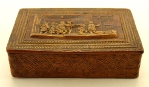 = Antique 1800's NOVELTY German Birch Snuff Box Bucolic Scene "Zu Spat/Too Late" - Picture 1 of 24