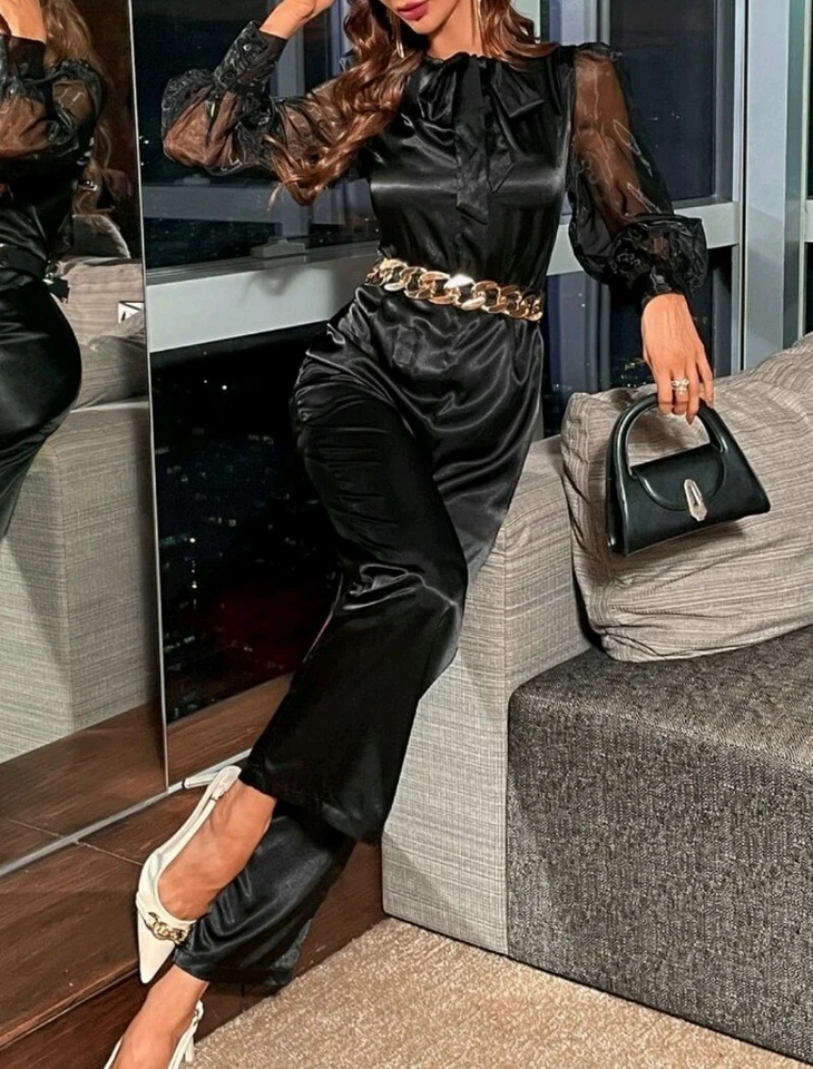 Sexy tuta tutina sera disco party pantalone camicia trasparente - Immagine 1 di 4