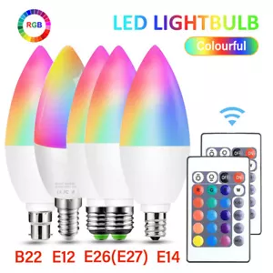 Candle LED Bulb Smart RGB Light Bulbs Remote Dimmable E12/E14/E26/E27/B22 NEW - Picture 1 of 11