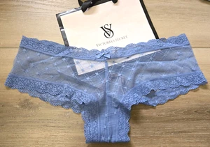 Victoria's Secret Blue Sheer Mesh Lace Cut-Out Strappy Cheeky Panties Bows M - Picture 1 of 3