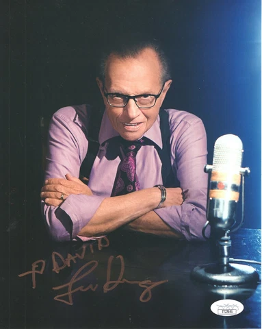 LARRY KING HAND SIGNED 8x10 COLOR PHOTO    GREAT POSE    RARE    TO DAVID    JSA Cover