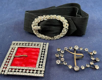 Vintage Antique Art Deco Rhinestone Silver Belt Buckle Evening Dress Trim Lot  - Image 1 of 3