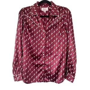 Panhandle Womens Horse Print Satin Pearl Snap Shirt M Red Western Retro Yoke - Picture 1 of 9