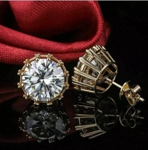 Aretes Art Deco Vintage Creados en Laboratorio Diamante Redondo Blanco Acabado Oro 14K - Imagen 1 de 13