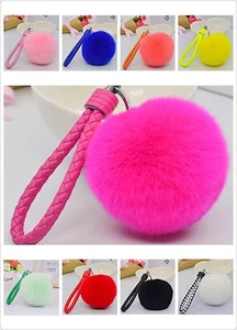 Neu 3,15" weiches Kaninchenfell Ball flauschiger Ring Handtasche Autotasche Zubehör Schlüsselanhänger - Bild 1 von 16