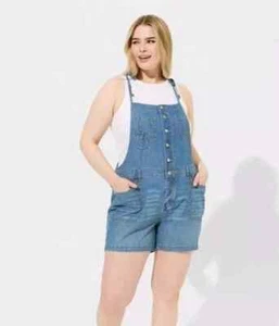 Torrid Button Front Tie Denim Shortalls Overalls Women's Size 18 Jean Cotton 200 - Picture 1 of 6