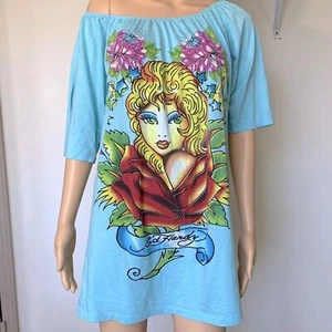 NWT Ed Hardy by Christian Audigier Dress Deadstock Vintage Blue TShirt Dress - Picture 1 of 10