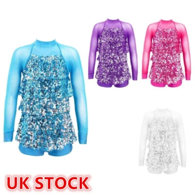 Girl's Tassel Sequins Jazz Latin Dance Dresses Ballet Leotards Festival Jumpsuit - Image 1 of 2