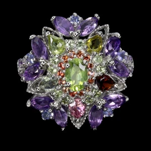 Anillo Ovalado De Plata 925 Con Peridoto, Amatista Y Zafiro, Joyería Tamaño 9 - Imagen 1 de 14