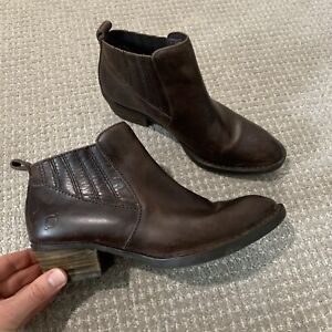 BORN Women's Ankle Booties Leather Brown Size 6.5 Slip On