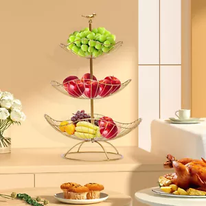 Obst Etagere 3 Etagen Obstkorb mit Obstschale aus Metall f��r K��che Deko Gold - Bild 1 von 23