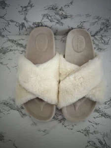 Polo Ralph Lauren Elenore Plush Cross Band Creme Slippers Slides Women's Size 9 - Picture 1 of 6