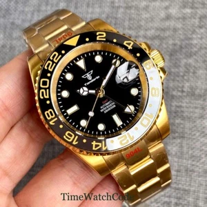 Reloj automático Tandorio GMT para hombre 40 mm NH34 fecha cristal de zafiro chapado en oro - Imagen 1 de 20
