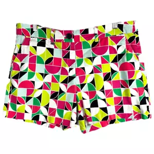 Crown Ivy Size 12 Shorts Green Pink Geometric Print Cotton Stretch Womens 764 - Picture 1 of 12