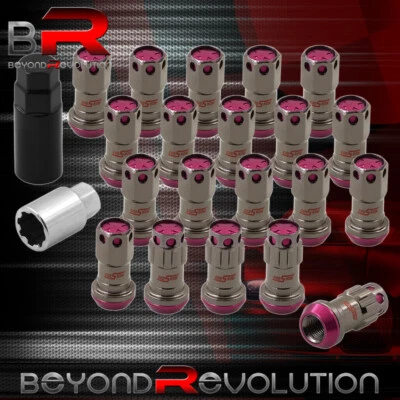 Aftermarket Wheel Lug Nuts M12 X 1.5mm Thread Pitch Lock Key Gunmetal Pink Cap - Image 1 of 4