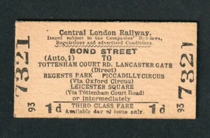 VINTAGE 1930s C.L RY. CENTRAL LONDON RAILWAY TRAIN TICKET BOND STREET STATION - Bild 1 von 1