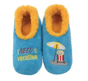  Snoozies Blue with Gold Trim "Vacation Time" Slippers Small 5/6
