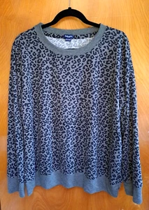 Splendid XL Gray Animal Print Pull Over Top Long Sleeve - Picture 1 of 5