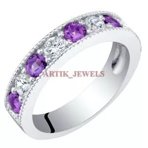 Natural Gema Amatista Con 18k Oro Blanco Chapado Plata Anillo para Mujeres #3634 - Imagen 1 de 10