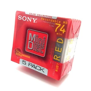 5x Sony 5MDW74KR Ruby Red 74 Minute MiniDisc New Blank Recordable MD 5 Pack - Picture 1 of 8