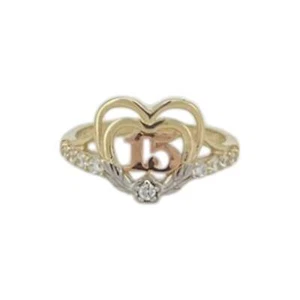 Quinceañera Heart 15 Años Ring - 10k Yellow Gold - Picture 1 of 13