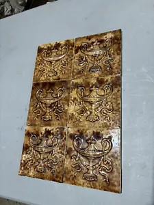 ~ LOT OF 6 ANTIQUE TRENT TILES WITH URNS ~6 X 6 ~ ARCHITECTURAL SALVAGE - Picture 1 of 9