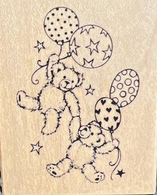 PSX GLOBOS DE OSO DE PELUCHE estrellas puntos fiesta de cumpleaños D1973 sello de goma madera Foto 1 de 4