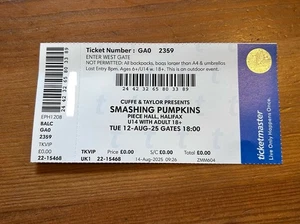 Smashing Pumpkins 2025 Halifax UK Souvenir Ticket, VIP Neu, Comp - Bild 1 von 3