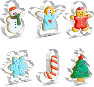 6 Pieces Christmas Cookie Cutter Shapes Stainless Steel Cookie Cutters Holiday - Picture 1 of 6