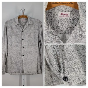 Vintage 50s Loopneck Flannel Pop Art Static AOP Rockabilly Shirt USA Tromp Loeil - Picture 1 of 5